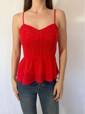 Cherry Red Beaded Sparkly Peplum Tank Top